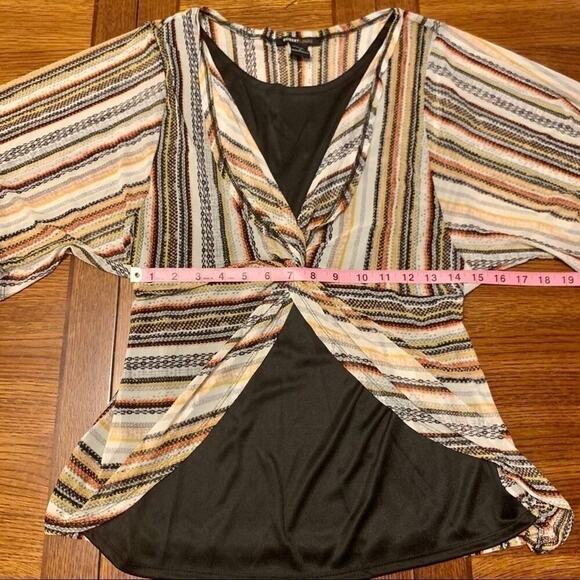 ROBERT LOIS Super Soft Black Yellow Cream Mixed Media Top Size Small NWT - Picture 8 of 10